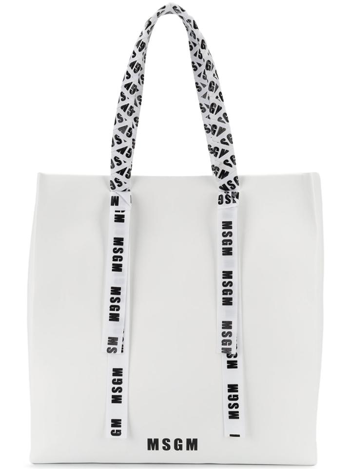 Msgm Branded Ribbon Shopper Tote - White