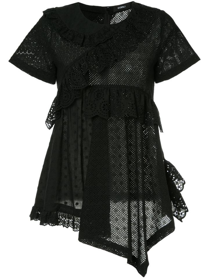 Goen.j Broderie-anglaise Panelled Ruffle-trimmed Top - Black
