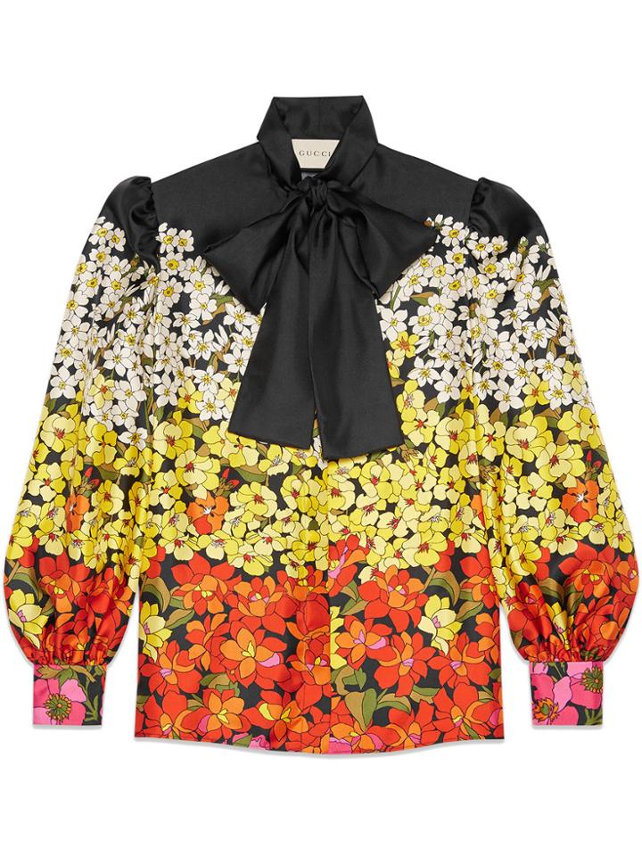 Gucci Degradé Flowers Silk Twill Shirt - Black