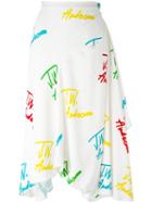 J.w.anderson Logo Print Draped Skirt, Women's, Size: 10, White, Silk/spandex/elastane/acetate/viscose