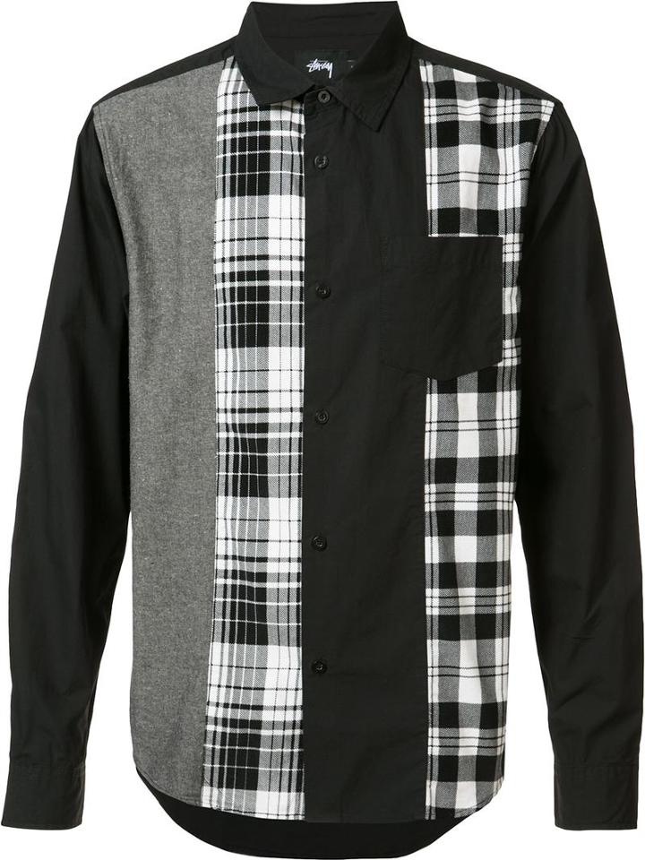 Stussy Mixed Panel Shirt, Men's, Size: Medium, Black, Cotton