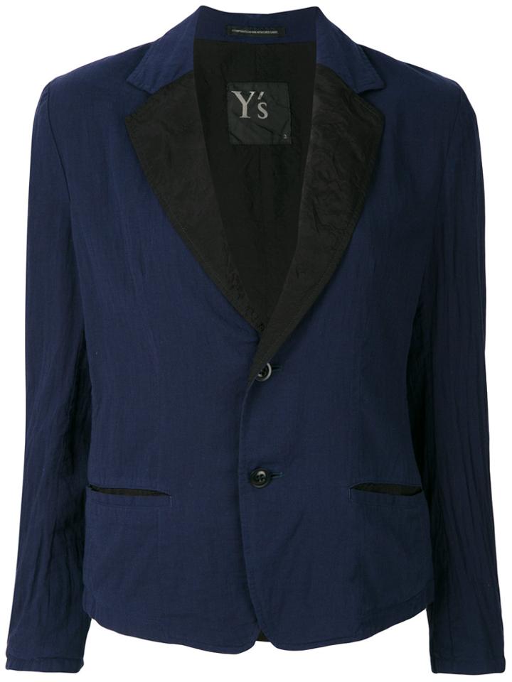 Y's Contrasting Lapel Blazer - Blue