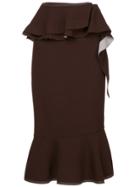 Irene Natalie Contrast Stitch Ruffled Skirt - Brown