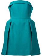 Delpozo Strapless Pleat Dress, Women's, Size: 34, Green, Cotton/paper/polyester/silk