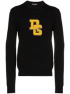 Dolce & Gabbana Flocked Logo Applique Virgin Wool Sweater - Black