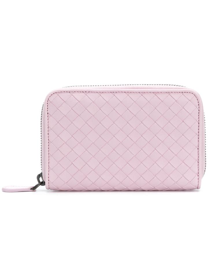Bottega Veneta Woven Zip Around Wallet - Pink & Purple