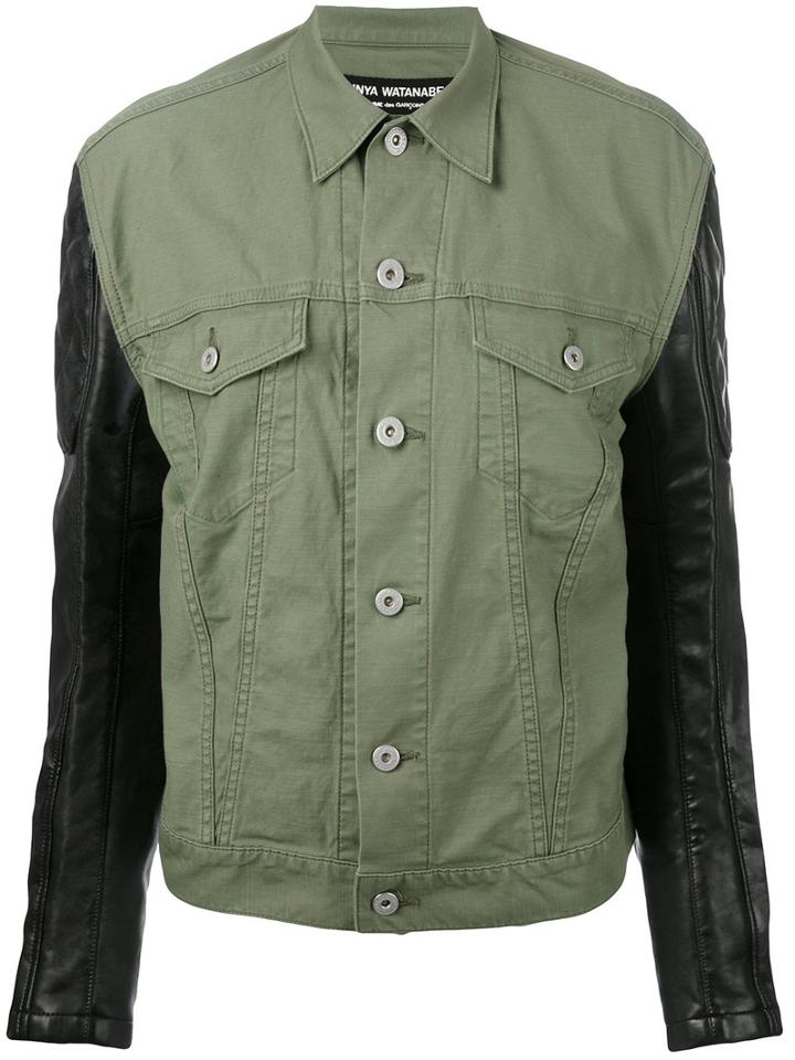 Junya Watanabe Comme Des Garçons - Faux Leather Sleeve Jacket - Women - Cotton/polyurethane/artificial Leather - M, Green, Cotton/polyurethane/artificial Leather