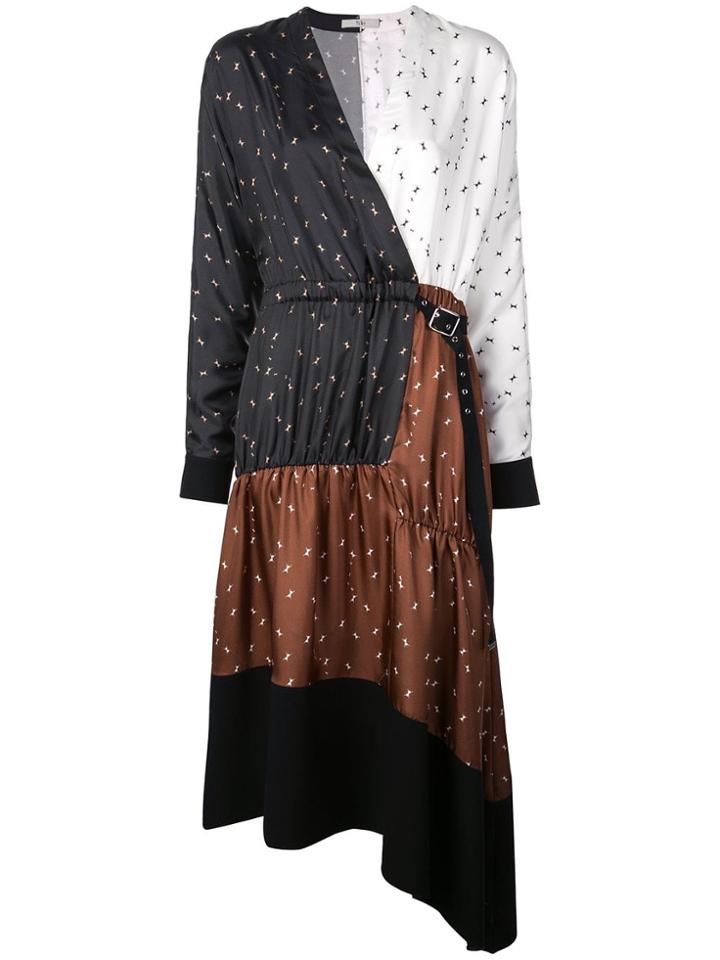 Tibi Ant Asymmetric Mixed Print Dress - Brown
