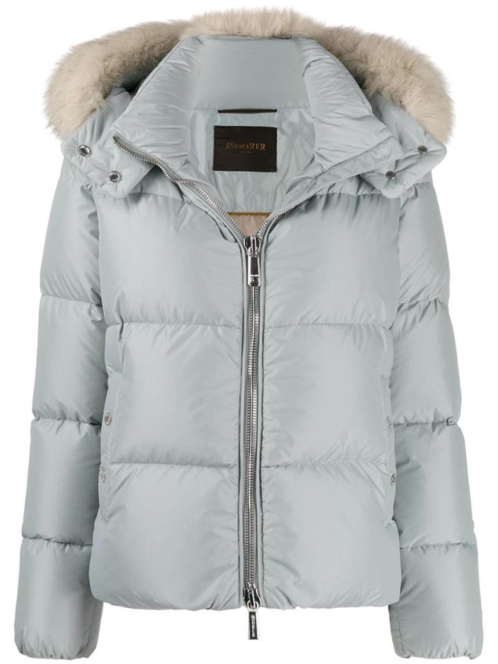 Moorer Fur Trim Puffer Jacket - Blue