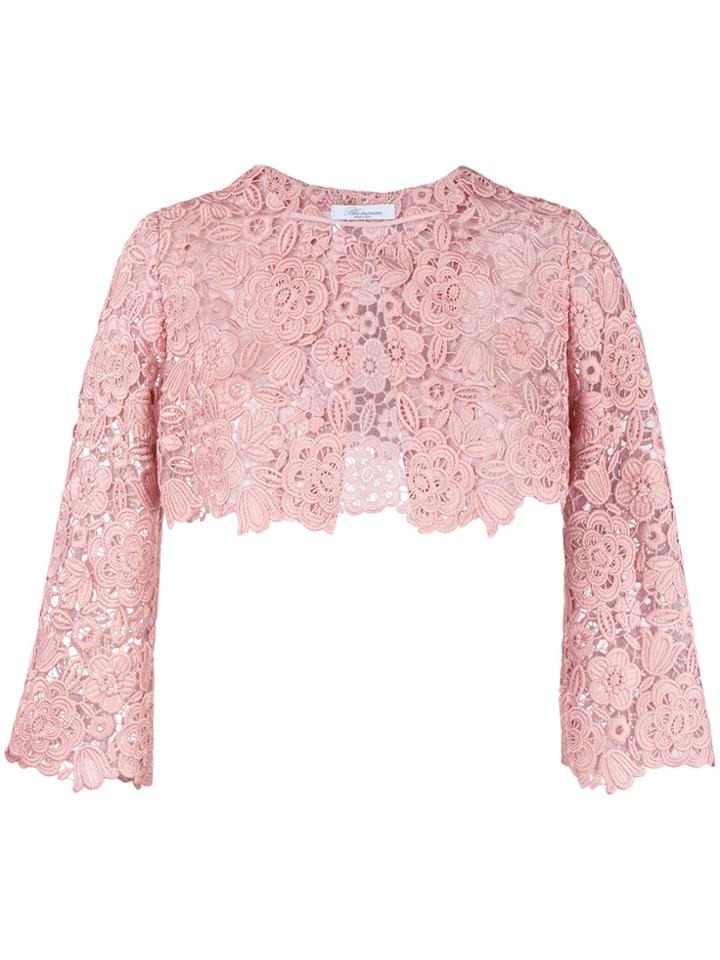 Blumarine Floral Lace Cropped Jacket - Pink & Purple