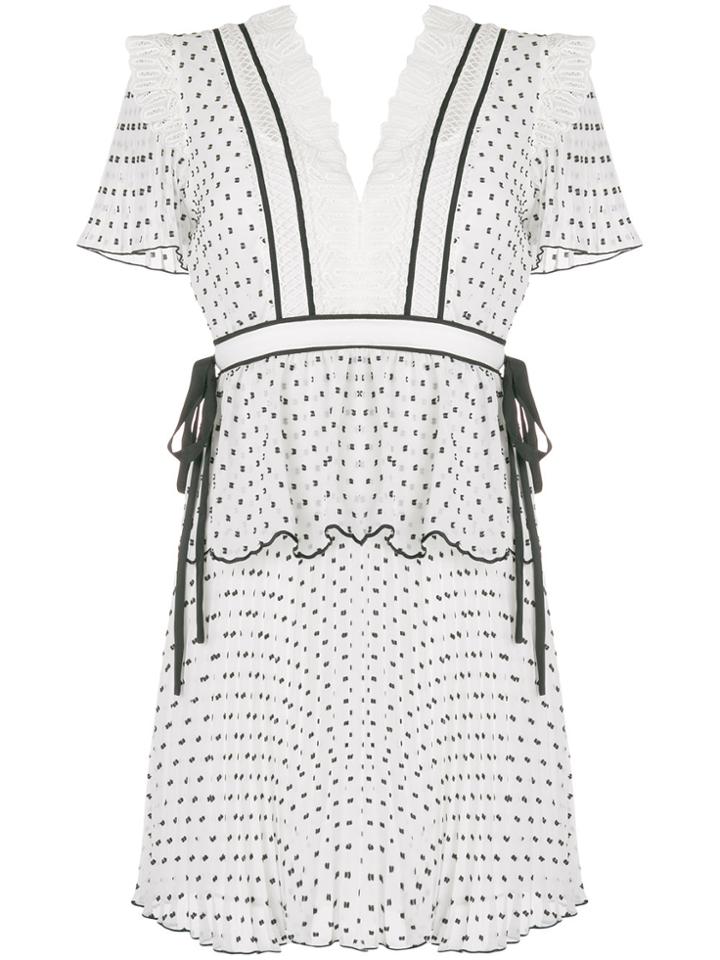 Self-portrait Printed Pleated Dress - White