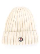 Moncler Ribbed Knit Beanie, Women's, Nude/neutrals, Virgin Wool