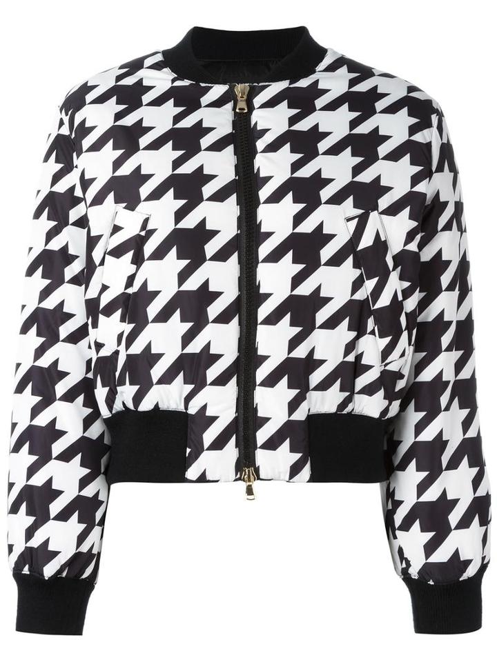 Boutique Moschino Houndstooth Pattern Bomber Jacket, Women's, Size: 42, Black, Polyester/feather Down