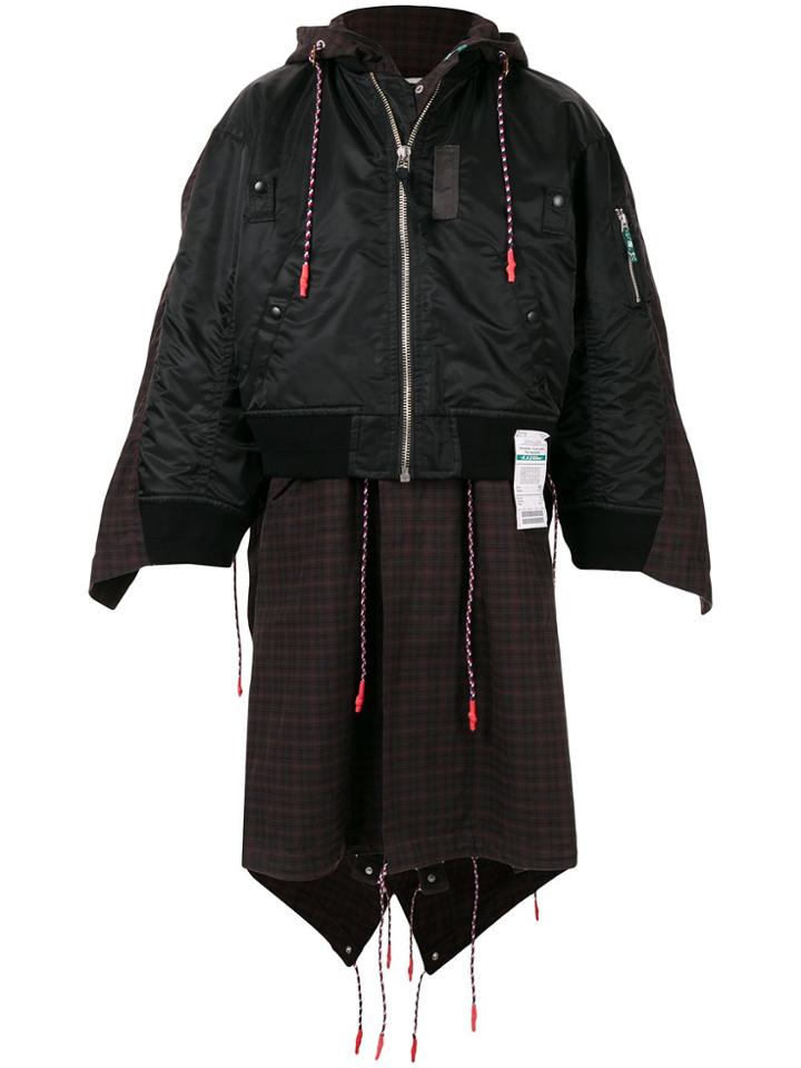 Maison Mihara Yasuhiro Check-pabelled Layered Coat - Black