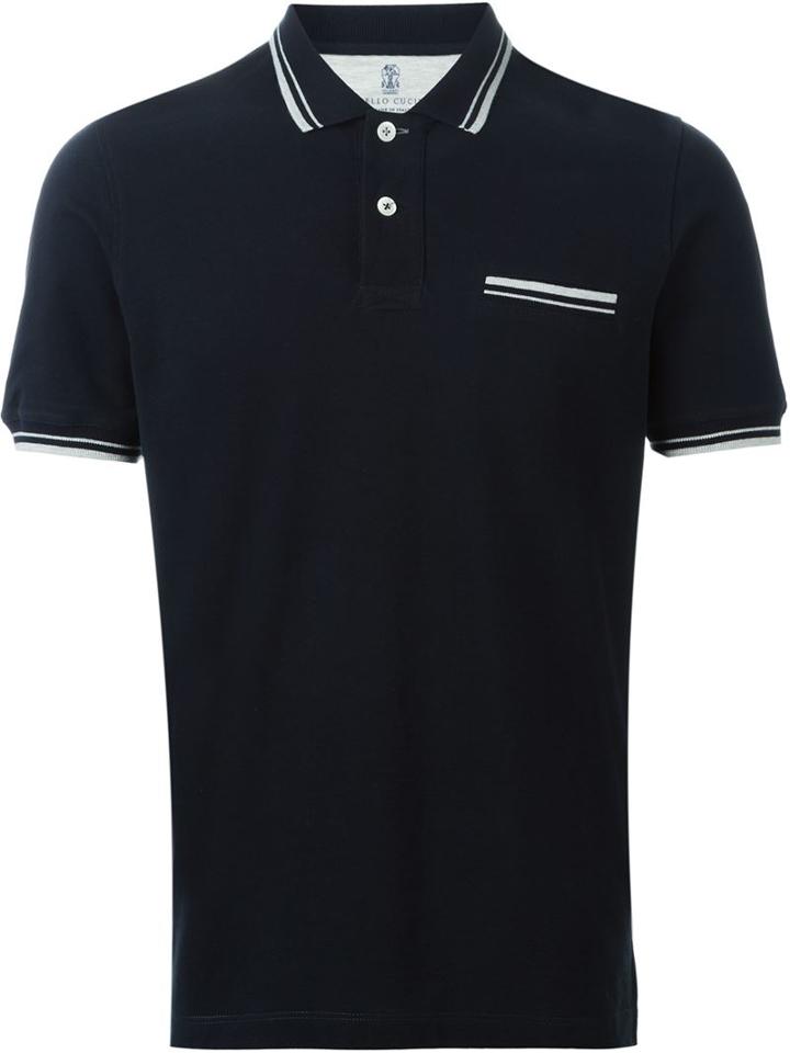 Brunello Cucinelli Chest Pocket Polo Shirt, Men's, Size: Medium, Blue, Cotton
