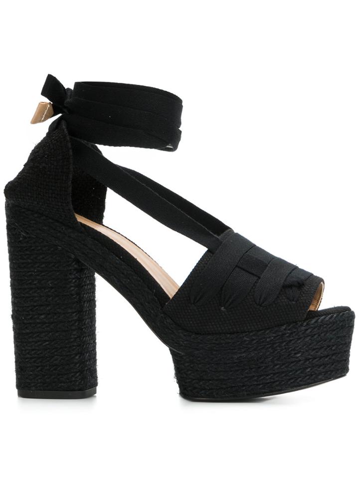 Castañer Platform Ankle Tie Pumps - Black