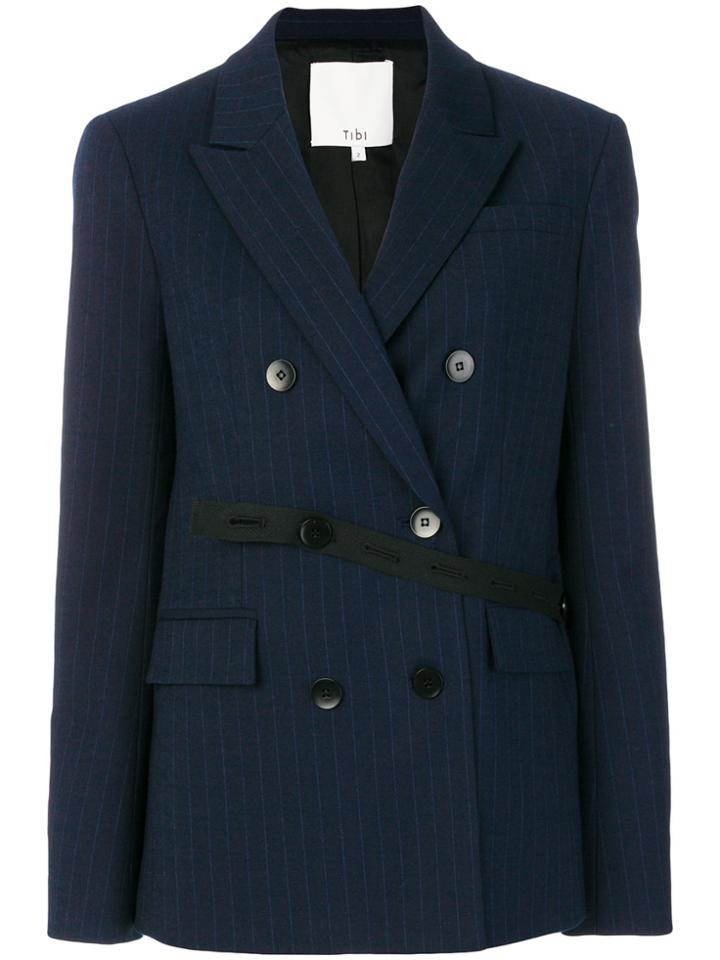 Tibi Pinstripe Strap Detail Blazer - Blue