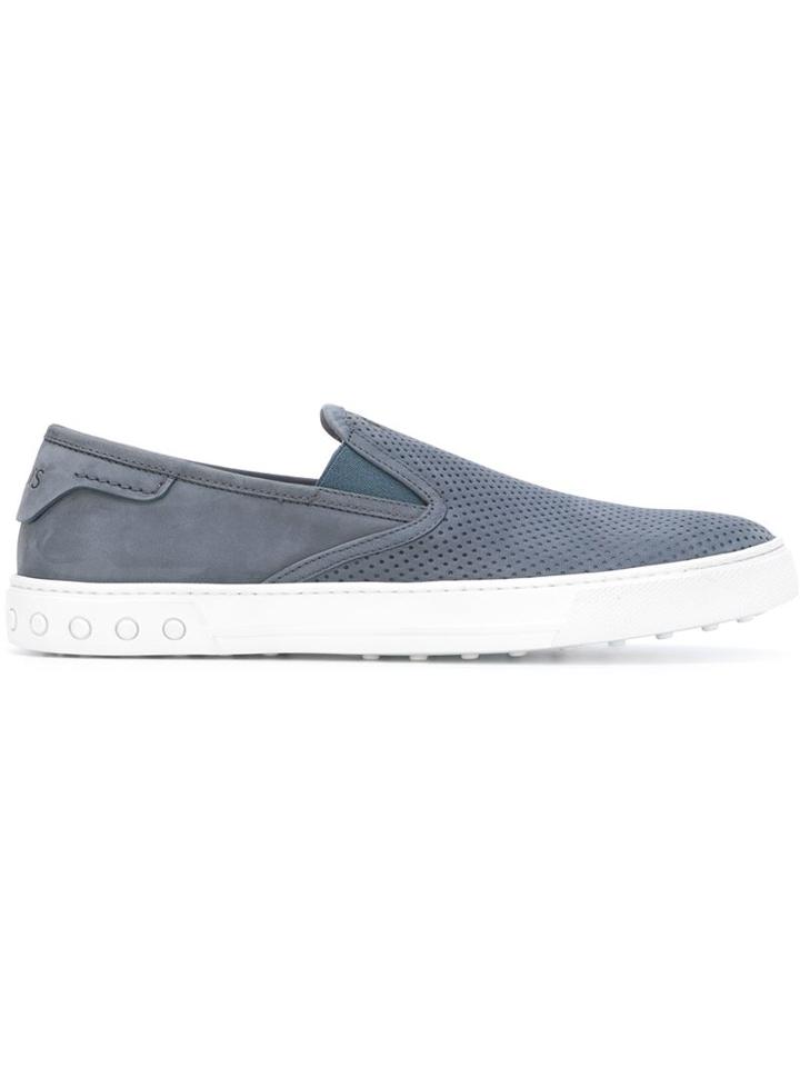 Tod S Perforated Panel Sneakers, Men's, Size: 8, Blue, Calf Leather/leather/rubber