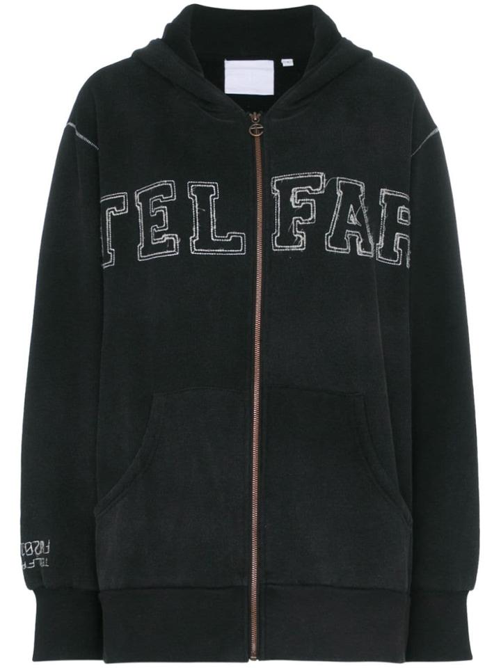 Telfar Logo Embroidered Zip Cotton Blend Hoodie - Black