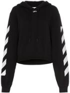 Off-white Striped Sleeve Cropped Hooded Jumper - Black