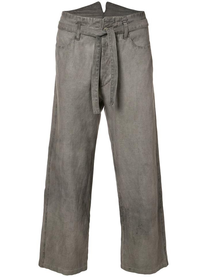 Horisaki Design & Handel - Tie-waist Cropped Trousers - Unisex - Cotton/linen/flax - 2, Grey, Cotton/linen/flax