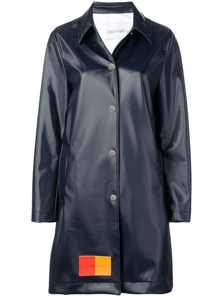 Calvin Klein Two-tone Logo Patch Long Coat - Blue
