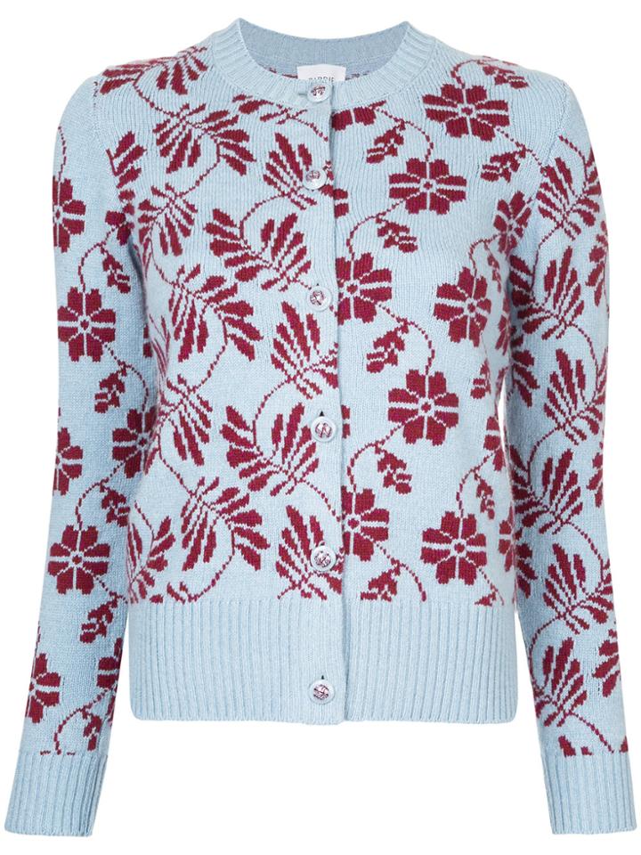 Barrie Floral Round Neck Cardigan - Blue