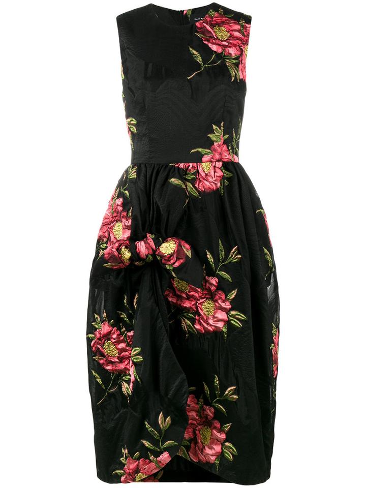 Simone Rocha Floral-cloqué Gathered Dress, Women's, Size: 6, Black, Cotton/polyamide/polyester