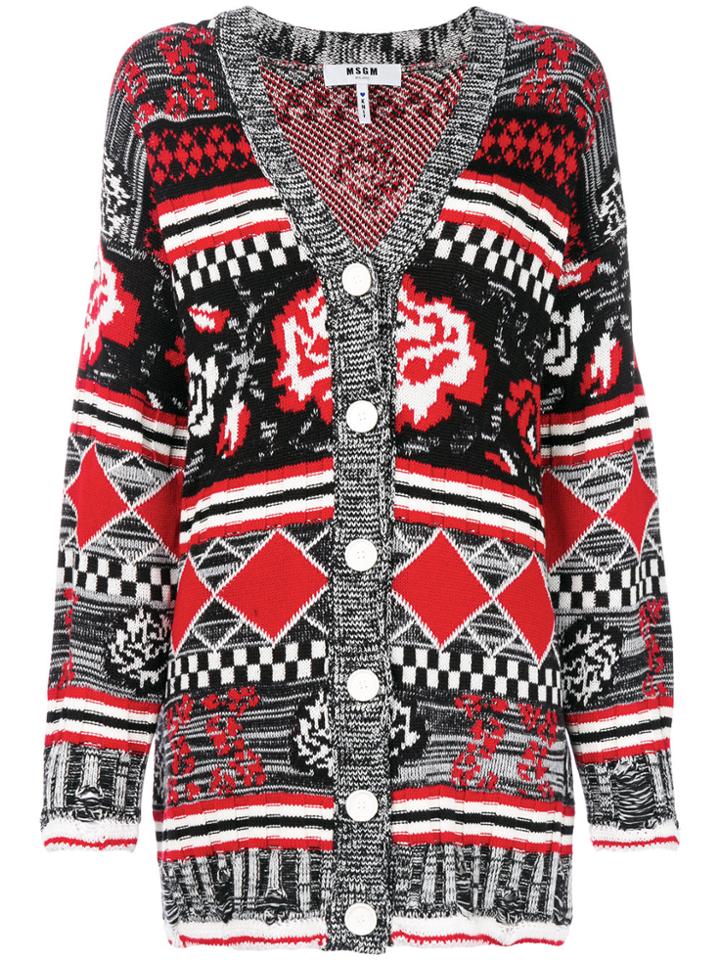 Msgm Rose Patterned Knit Cardigan - Multicolour
