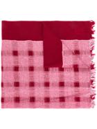 Y's Checked Fringed Double Scarf - Red