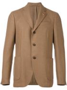 Lardini Woven Single Breasted Blazer, Men's, Size: 52, Nude/neutrals, Polyester/camel Hair