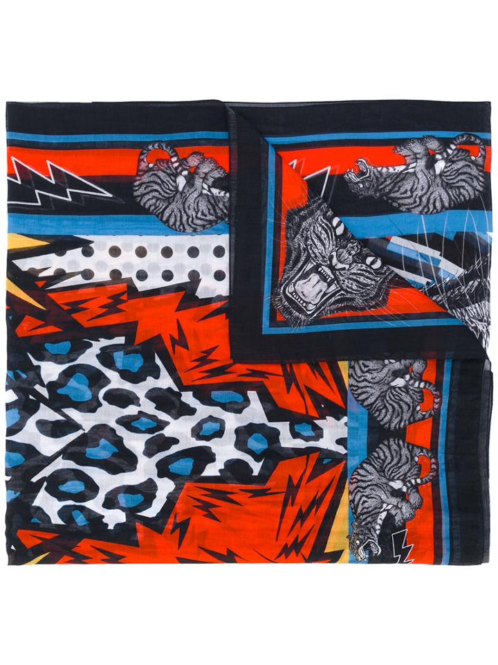 Dsquared2 - Tiger Print Stole - Men - Silk/cotton - One Size, Blue, Silk/cotton