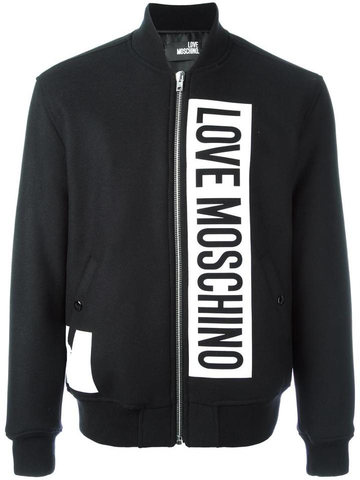 Love Moschino Logo Print Bomber Jacket, Men's, Size: 50, Black, Cotton/polyamide/polyester/wool