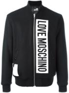 Love Moschino Logo Print Bomber Jacket, Men's, Size: 50, Black, Cotton/polyamide/polyester/wool