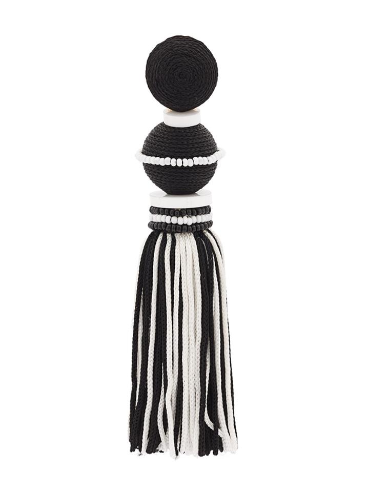 Oscar De La Renta Beaded Tassel Earrings - Black