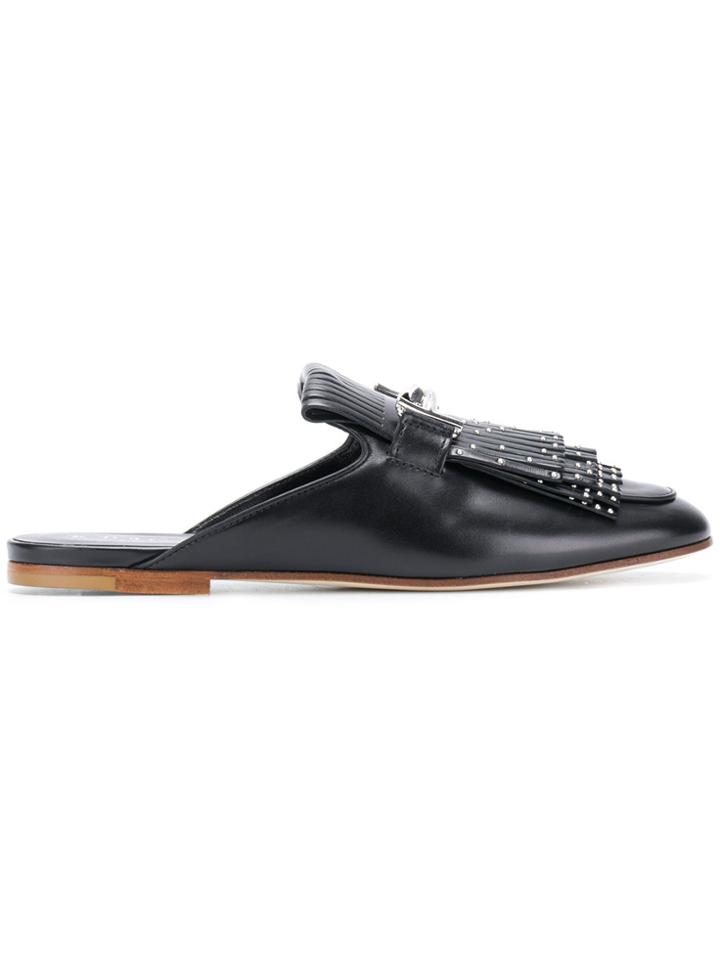 Tod's Studded Fringed Mules - Black