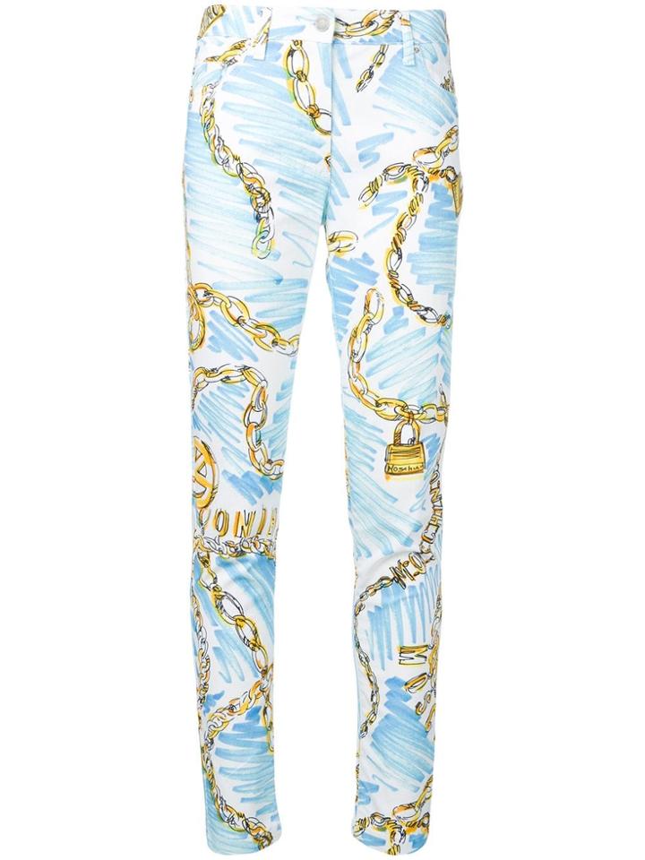 Moschino Moschino Chain Print Slim-fit Trousers - White