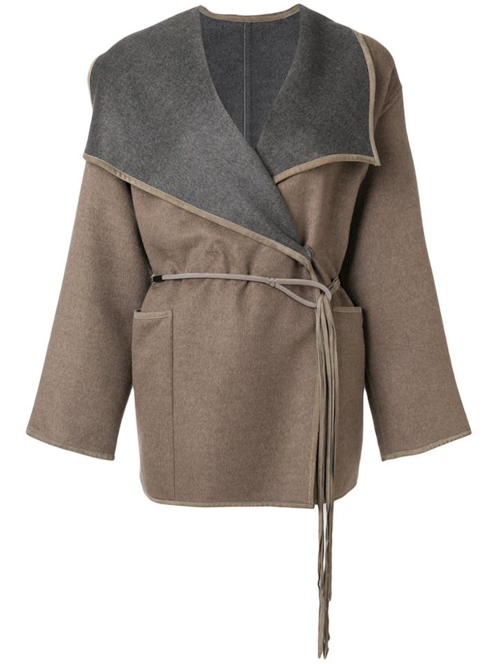 Les Copains Contrasting Lapel Jacket - Brown