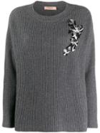 Twin-set Flower Appliqué Jumper - Grey