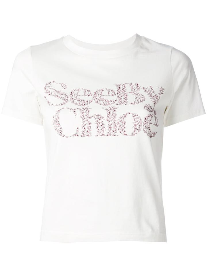 See By Chloé - Floral Logo T-shirt - Women - Cotton - Xs, White, Cotton