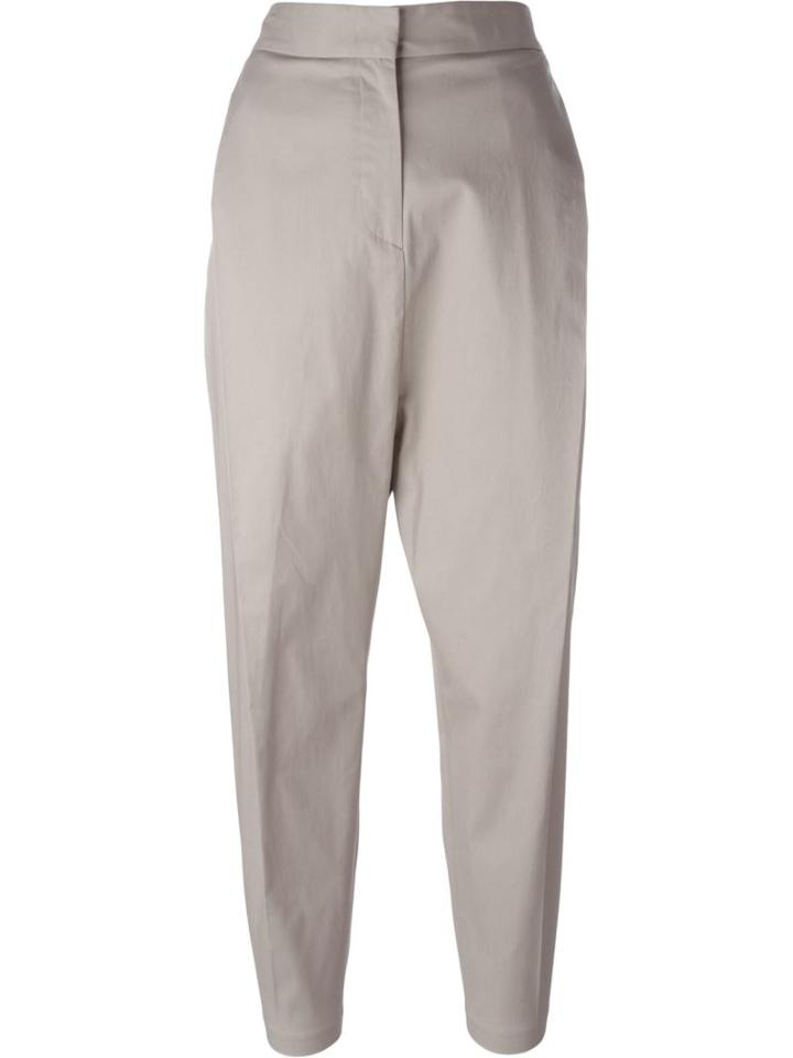 Alberto Biani Pleated Tapered Cropped Trousers, Women's, Size: 38, Nude/neutrals, Cotton/spandex/elastane