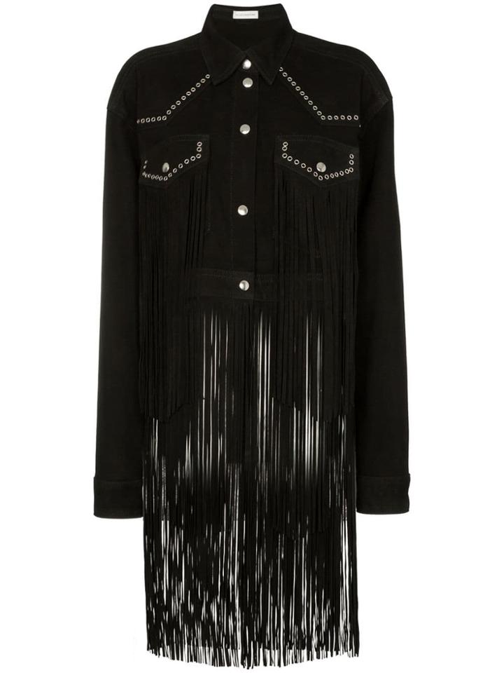Faith Connexion Fringed Studded Suede Jacket - Black