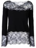 Ermanno Scervino Scalloped Lace Insert Top, Women's, Size: 48, Black, Silk/cashmere/wool/viscose