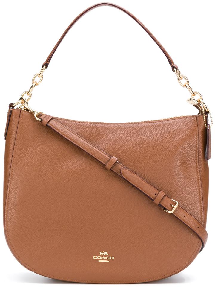 Coach Logo Zipped Tote Bag - Brown