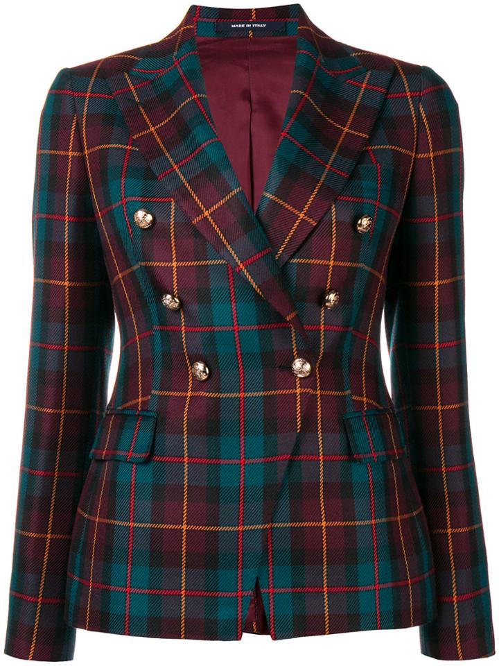 Tagliatore Check Print Blazer - Green