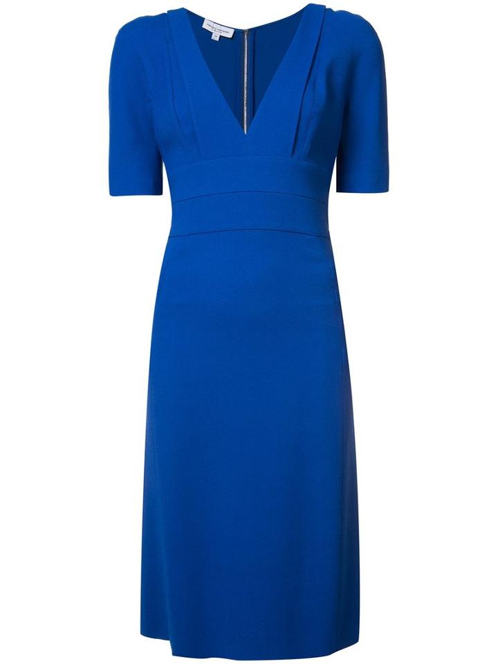 Narciso Rodriguez Fitted Waist V-neck Dress, Women's, Size: 44, Blue, Viscose/spandex/elastane