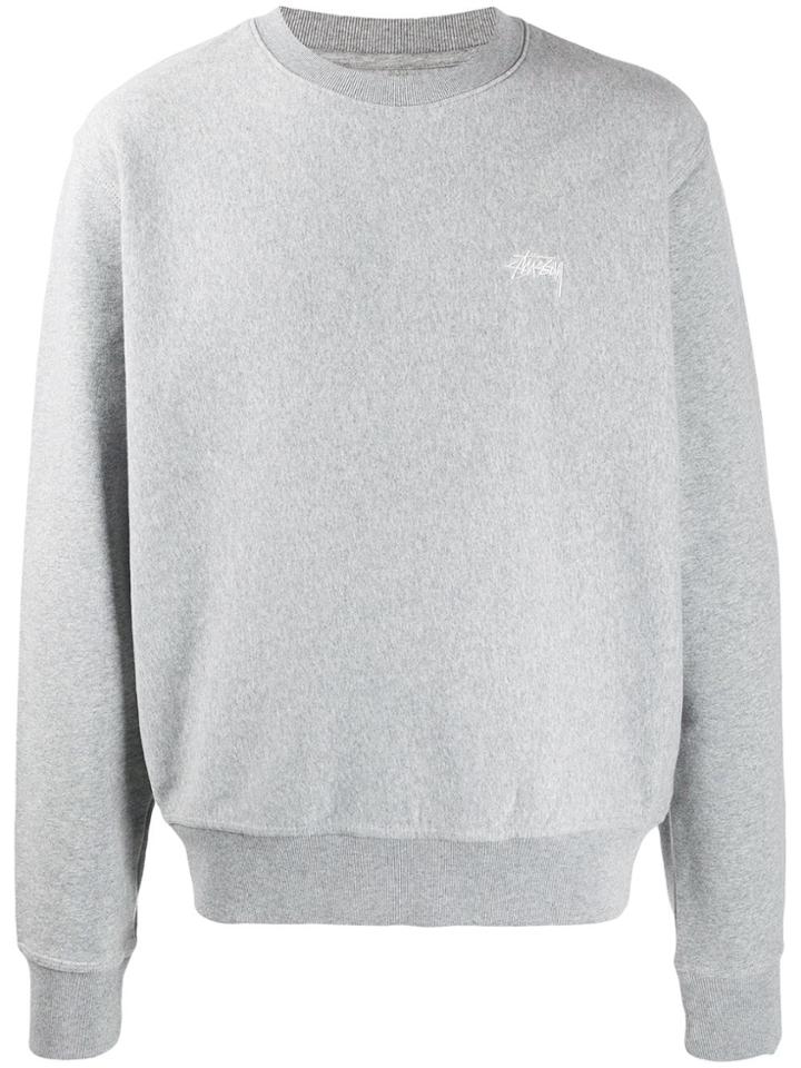 Stussy Relaxed-fit Logo Embroidery Sweatshirt - Grey
