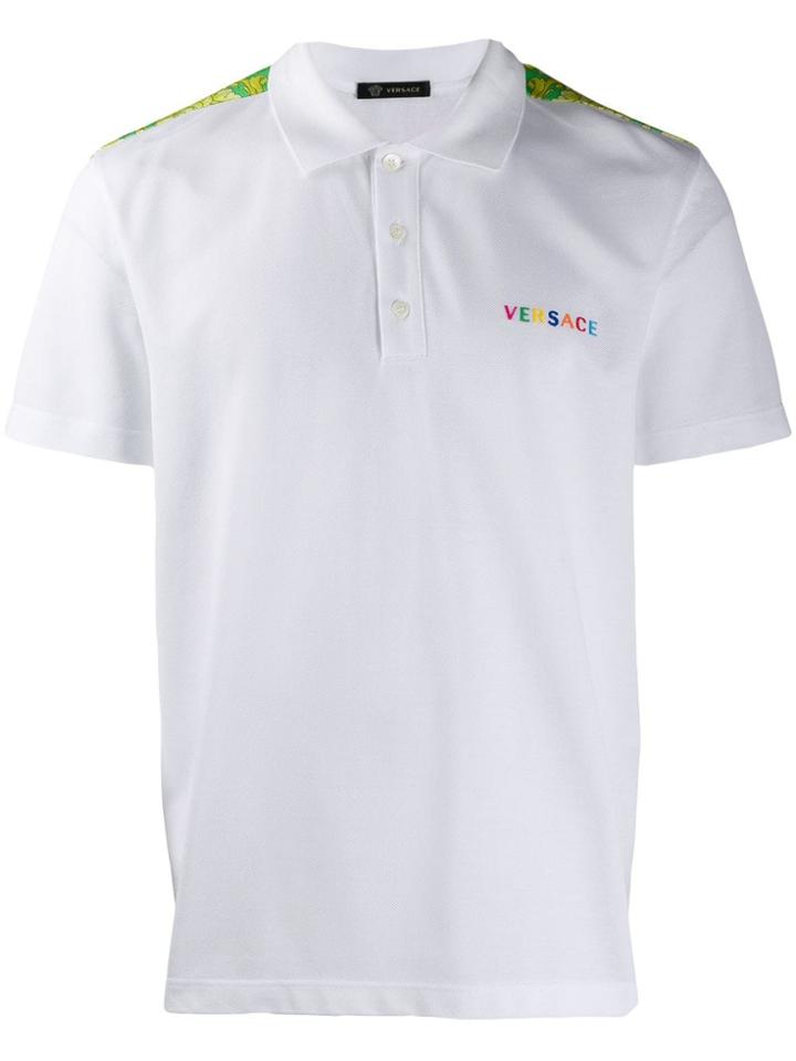Versace Barroco Print Shoulder Detail Polo Shirt - White