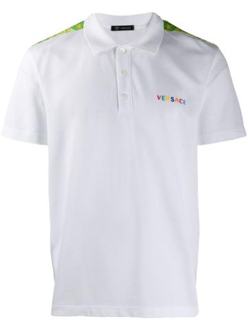 Versace Barroco Print Shoulder Detail Polo Shirt - White