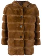 Simonetta Ravizza Quilted Button Down Jacket, Women's, Size: 40, Brown, Mink Fur/silk